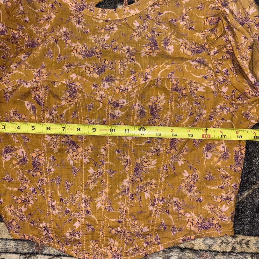 Free People Monica Gold Floral Corset Style Crop Top Open Back Size Large - Picture 4 of 8